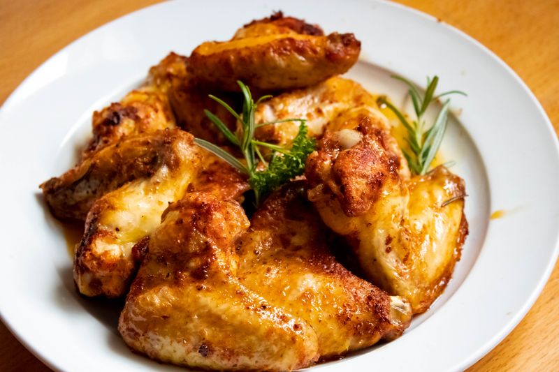 Wings with sides served at a party catering setup